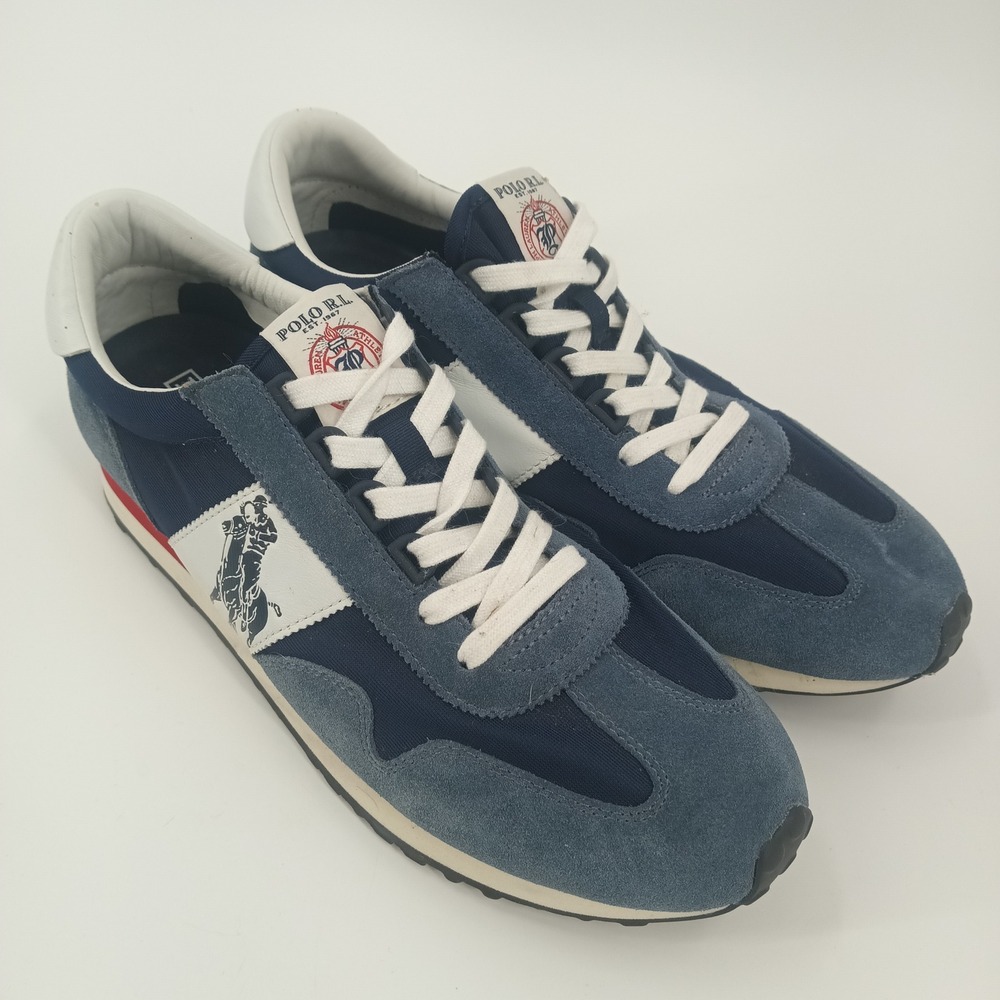 Polo Ralph Lauren Train 90 Mens Navy Blue Suede Nylon Big Pony Sneakers Shoes